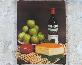 1960s Cheeses of France Poster, Baby Gouda, "Fromages de France", cheesemaking, TRIMMED, Cotes de Bourdeaux, kitchenalia wall art decor