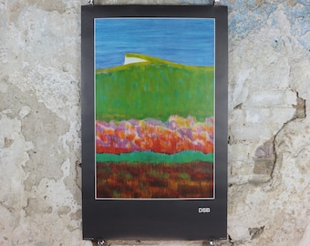 1977 DSB Danske Statsbaner Poster, by Buster Bruun, Danish State Railways, colourful landscape, Scandanavian design, wall art decor