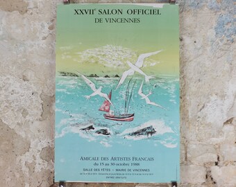 1988 French coastal fishing Poster, seascape and coastal art at Vincennes, Paris, artist gallery exhibition, wall art decor