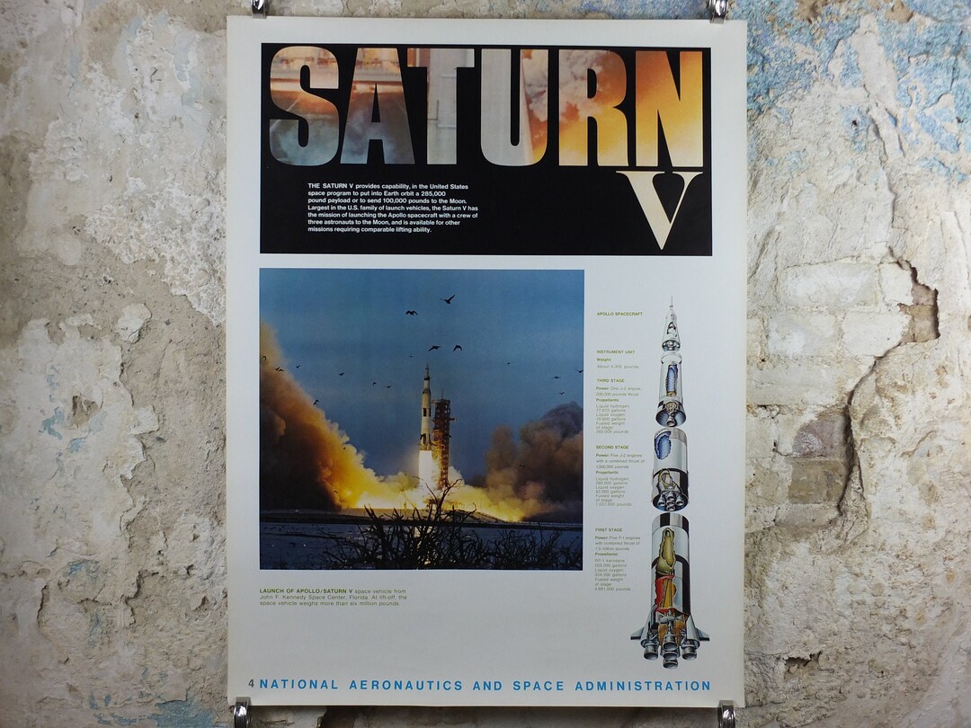 1969 NASA Apollo Saturn V Poster, the Launch Rocket Used in the Moon ...