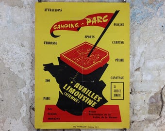 1950s Camping Parc Poster, Availles Limousine on the Vienne River, Outdoor activities in France, travel wall art decor