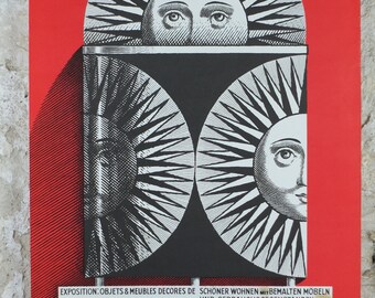 1963 Fornasetti Poster, Sun on Ceramic by Piero Fornasetti in Red