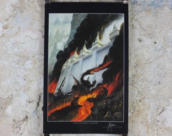 Hand signed John Howe The Fall of Gondolin Poster, 1999 Tolkien Silmarillion, Middle Earth pre Lord of the Rings, print wall art decor