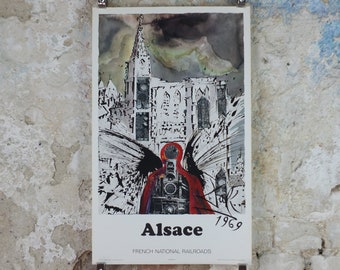 Vintage Dali Alsace Poster, Salvador Dali, Butterflies, SNCF, travel tourism, 60cmx37cm, Chemins de fer Francais, wall art 1970s