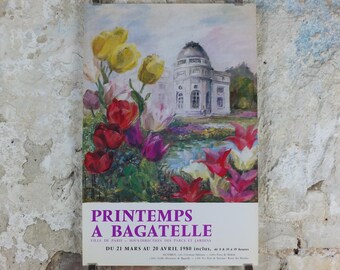 1980 Springtime in Bagatelle Poster, Tulips, Printemps a Bagatelle, Parc de Bagatelle Paris, Garden botanical flora blooms, wall art decor