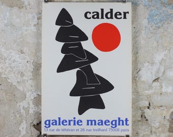 1976 Alexander Calder Poster, Stabile with Red Sun, Galerie Maeght Paris, Innovative Mobiles artist, gallery exhibition, wall art decor
