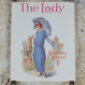 1960s The Lady Poster, Woman in blue Flapper Spring style from the 1920s, Womans magazine, fashion Advertising, art deco, wall art decor