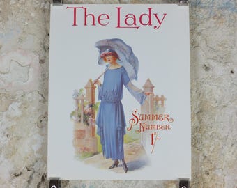 1960s The Lady Poster, Woman in blue Flapper Spring style from the 1920s, Womans magazine, fashion Advertising, art deco, wall art decor