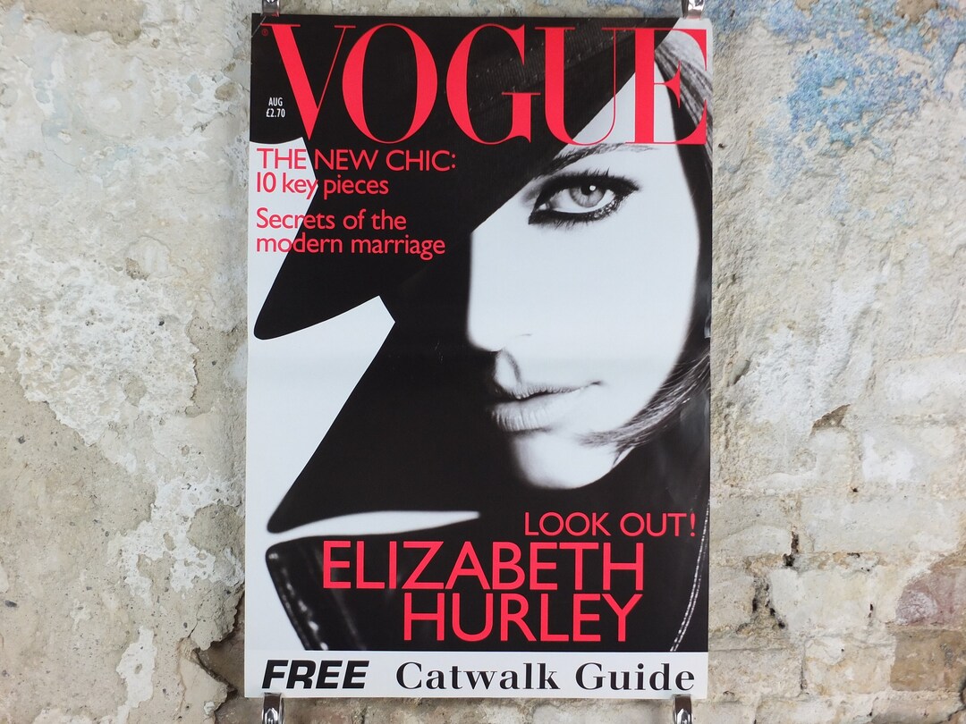 1995 Vogue Magazine Poster, Elizabeth Hurley, August 1995, the New Chic — free download