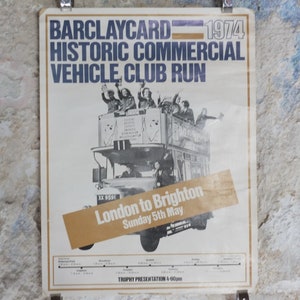 Original vintage Britannique Londres à Brighton Double Decker Bus Affiche voyage transport barclaycard publicité imprimer art mural rétro années 1970