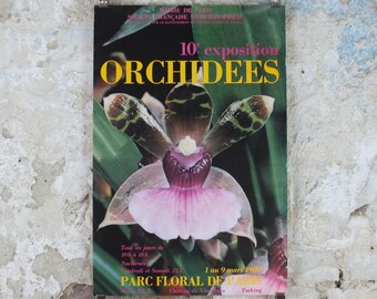 1980 Orchids Poster, Mairie de Paris Flower Show, Parc Floral de Paris, Garden botanical flora plants blooms, wall art decor