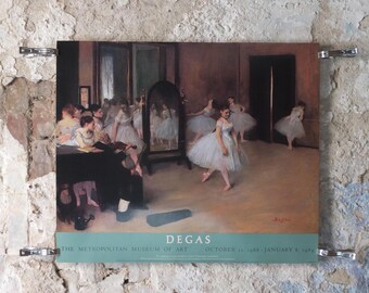 1988 Ballet Dance Class Poster, Edgar Degas from 1871, shows a dance class of ballerinas, gallery exhibition wall art decor