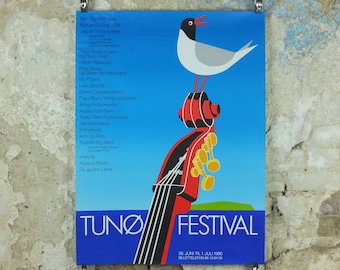 1990 Tunø Music Festival Poster, Seagull on a Bass, a Danish island in the Kattegat, music, wall art decor