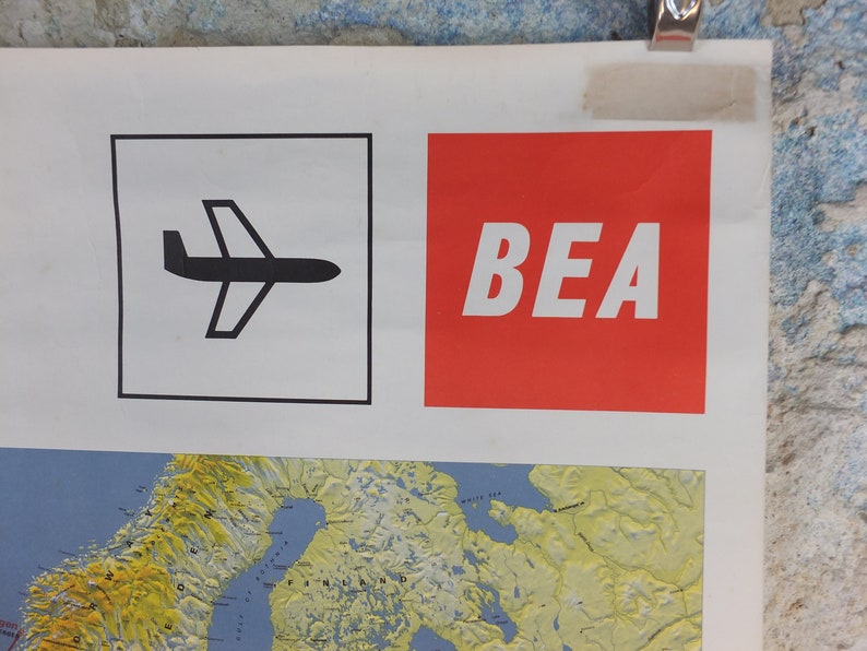 1967 BEA Europe Route Map Poster, British European Airways, Original ...