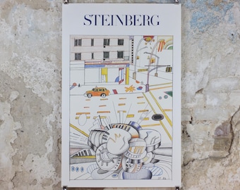 1982 Union Square Poster, New York Coffee House, Saul Steinberg, American conceptual artist, Galerie Adrien Maeght exhibition wall art decor
