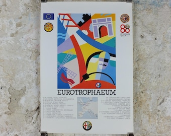 1990 Alfa Romeo France Poster, Paris Eurotrophaeum 80th anniversary, Ottantanni, art deco style by Enrico Dordoni, wall art decor