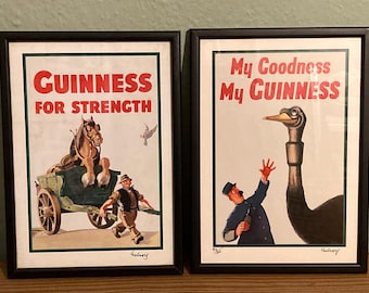 Hand signed 1981 John Gilroy Guinness Cart and Ostrich Posters