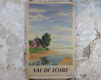 1945 Val de Loire SNCF Poster, Loire Valley River travel poster by Troy, Societe Nationale des Chemins de fer Francais, wall art retro decor