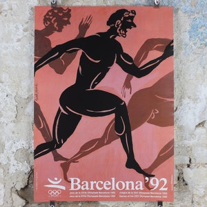 1992 Cartel olímpico vintage de Barcelona, Atletismo de Giralt Miracle, XXV Olimpiada, postmoderno, decoración de arte de pared deportiva