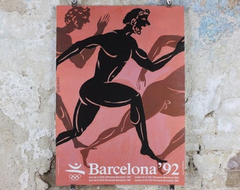 1992 Vintage Barcelona Olympic Poster, Athletics by Giralt Miracle, XXV Olympiad, post modern, sport wall art decor