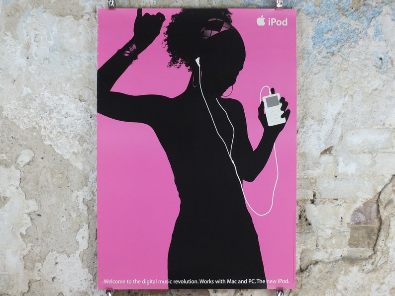 2003 Apple iPod Poster, original Dancing girl with headband by Susan Alinsangan and Casey Leveque, music player, retro wall art decor image 1