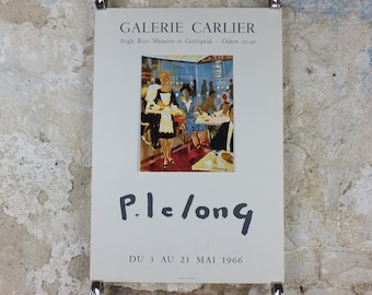 1964 Pierre Lelong Poster, bright painting of a waitress in a French cafe or brasserie, French Paris, wall art decor