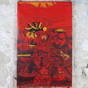 Poster di fantascienza anni '70, Doomchaser, alieni, robot e UFO in rosso, di Paper Tiger, decorazione murale fantasy e fantascientifica