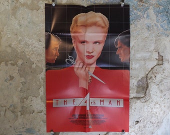 Original Vintage Movie Poster The 4th Fourth Man 1983 1980s wall art red blonde platinum red scissors US one sheet cinema film memorabilia