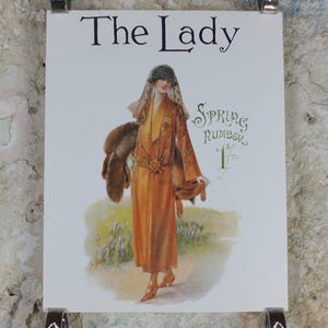 1960s The Lady Poster, Woman in bronze Flapper Summer style from the 1920s, Womans magazine, fashion Advertising, art deco, wall art decor