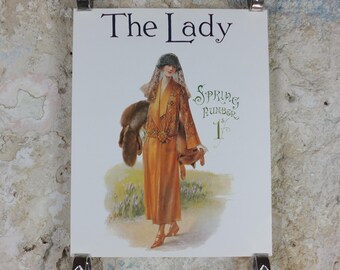 1960s The Lady Poster, Woman in bronze Flapper Summer style from the 1920s, Womans magazine, fashion Advertising, art deco, wall art decor