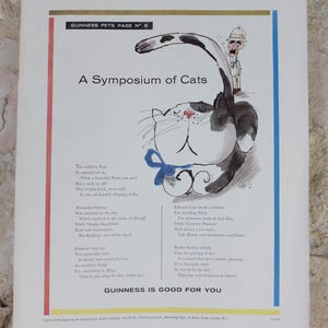 1961 Guinness Cat Poster, A Symposium of Cats, Guinness Pet Page, Guinness is good for you, ale Irish stout beer advertising, wall art decor
