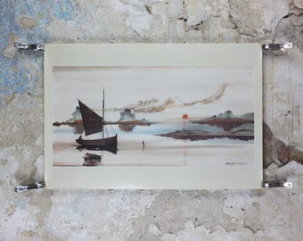 1978 E. James Spencer Poster, Morning Calm, Athena Licenced reproductions, sailing boat on the water at dawn, wall art decor