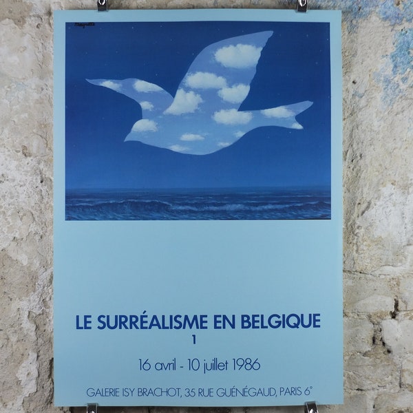 1986 Rene Magritte Poster, Surrealism in Belgium, The Sky Bird 1966, amazing condition, surreal, gallery exhibition wall art 1980s