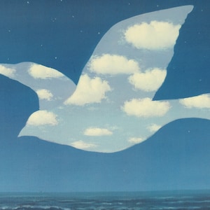 1986 René Magritte Poster, Surréalisme en Belgique, LOiseau du ciel 1966, état étonnant, surréaliste, galerie exposition art mural années 1980 image 5