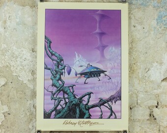 1977 signed Rodney Matthews Poster, Venus Cruisier, GA73 epic scifi adventure quest art, Big O Posters, fantasy wall art decor