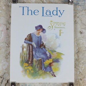 1960s The Lady Poster, Woman in blue Flapper Spring style from the 1920s, Womans magazine, fashion Advertising, art deco, wall art decor