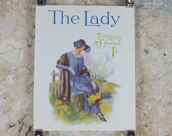 1960s The Lady Poster, Woman in blue Flapper Spring style from the 1920s, Womans magazine, fashion Advertising, art deco, wall art decor