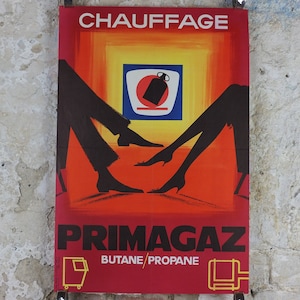 1950s Primagaz Poster, him & hers, original French gas heating advertising, home heating, industrial art, wall retro decor