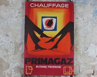 1950s Primagaz Poster, him & hers, original French gas heating advertising, home heating, industrial art, wall retro decor