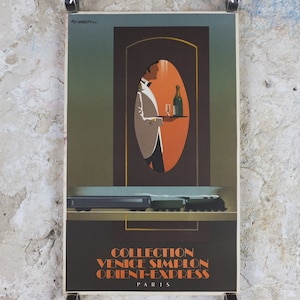Original Venice Simplon Orient Express Poster, The Waiter by Fix Masseau, 1985 limited edition of 200, train, art deco, wall art decor