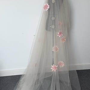 Azalea - pink floral wedding veil with blusher - veil with flowers