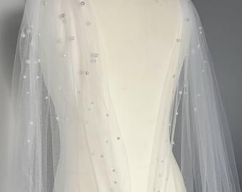 Elizabeth - mantello lungo fino alla cattedrale con perle - mantello da sposa - strascico da sposa