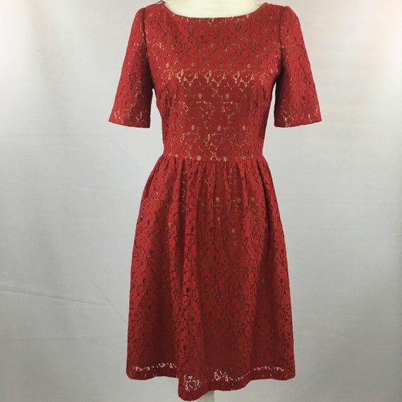 1990's Adrienne Papell Red Lace Dress.    Red Lac… - image 2