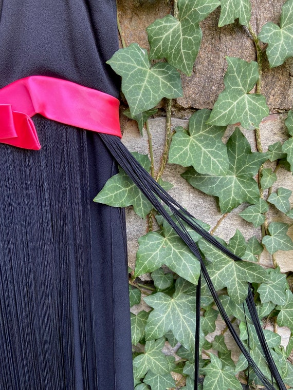 Fringed black 1960 cocktail dress with one and a … - image 3