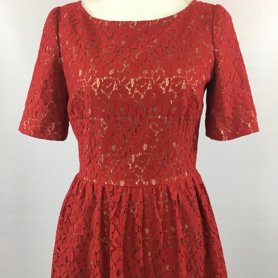 1990's Adrienne Papell Red Lace Dress.    Red Lac… - image 1