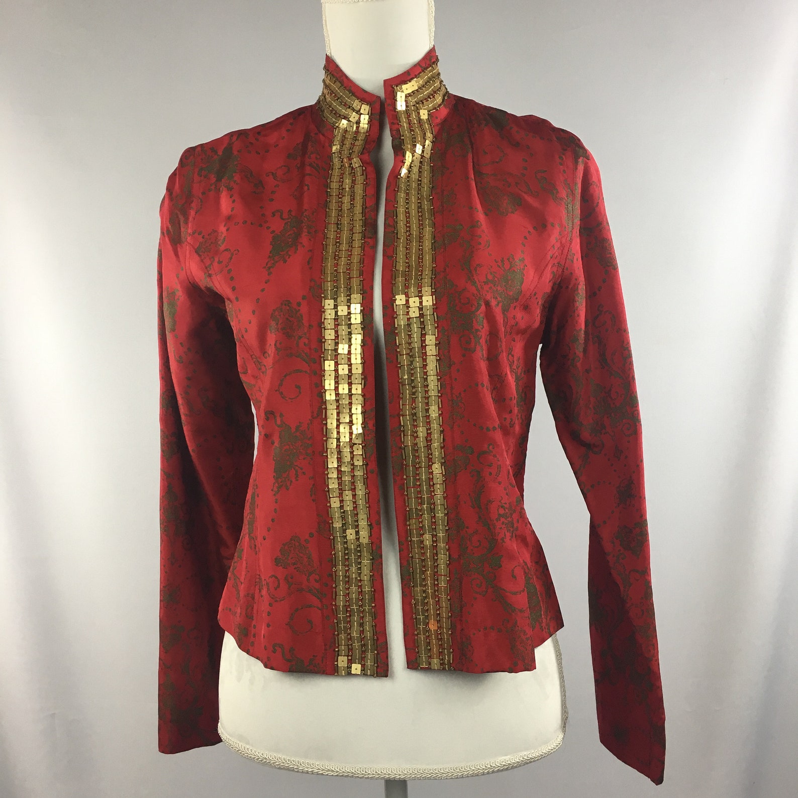Chico's Red and Gold Jacket With Gold Metallic Trim Size 0 Etsy