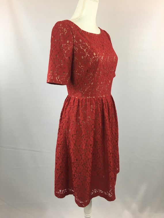 1990's Adrienne Papell Red Lace Dress.    Red Lac… - image 6