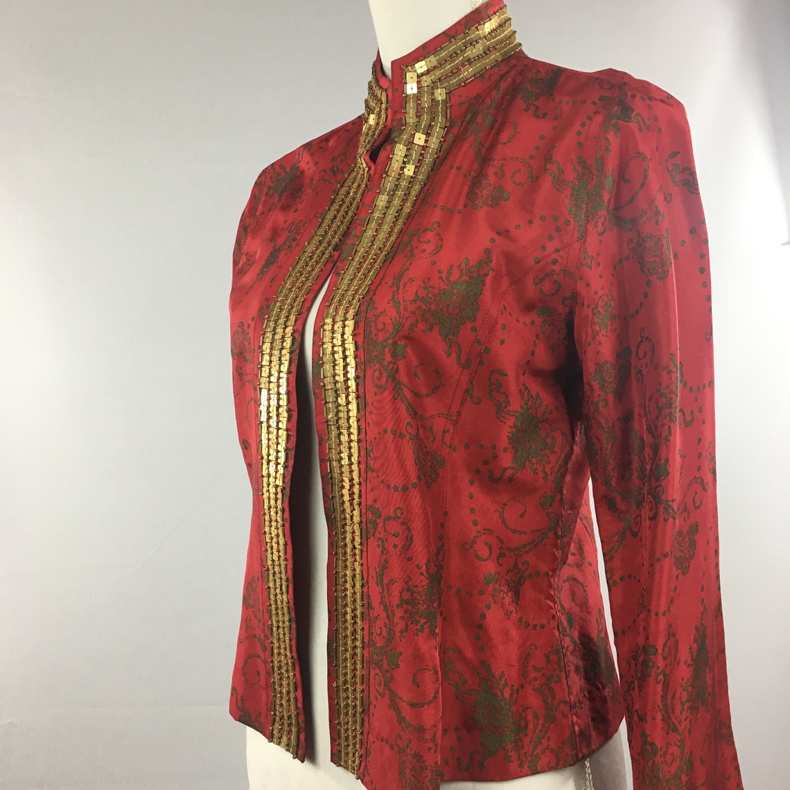 Chico's Red and Gold Jacket With Gold Metallic Trim Size 0 Etsy
