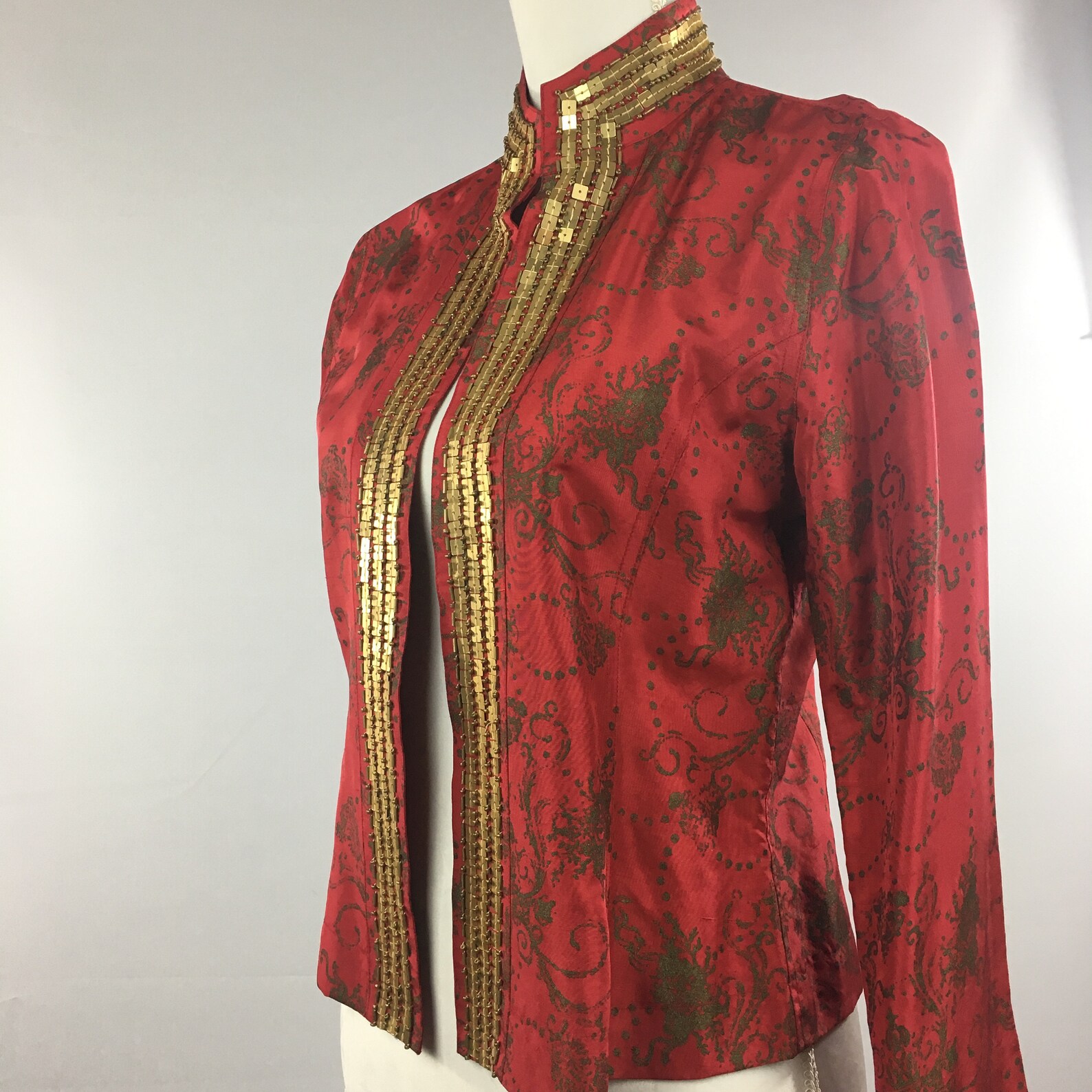 Chico's Red and Gold Jacket With Gold Metallic Trim Size 0 Etsy