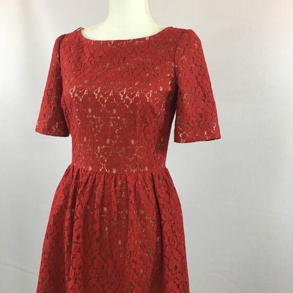 1990's Adrienne Papell Red Lace Dress.    Red Lac… - image 7